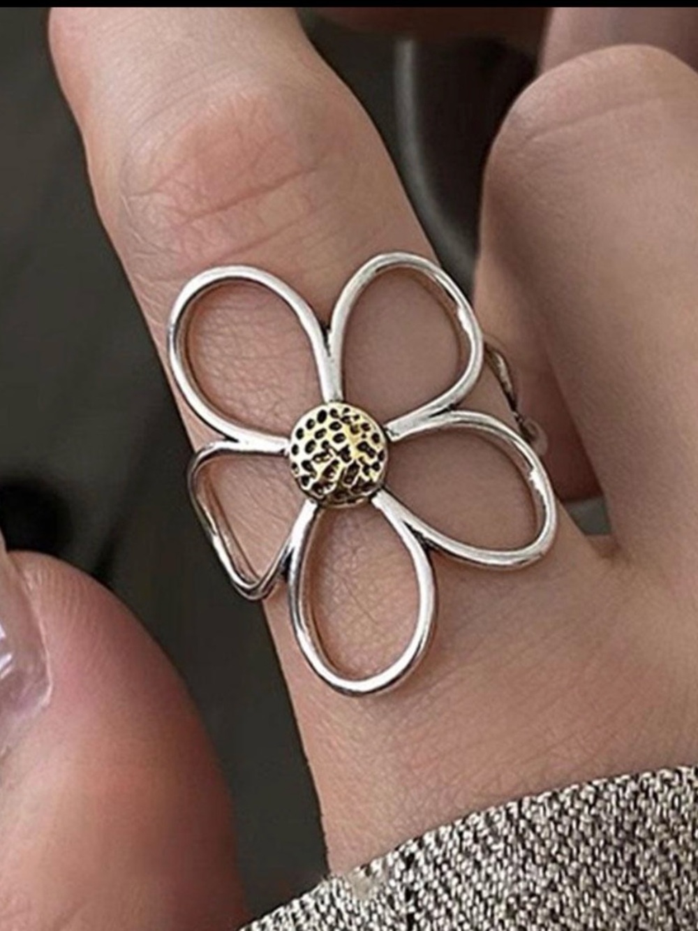 Floral Open-Petal Ring with Gold Center - Women Jewelry